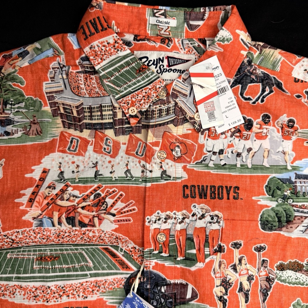 Oklahoma State Cowboys Shirt Mens Large Orange Reyn Spooner Classic Hawaiian OSU